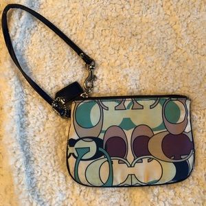 Coach multi colored blue poppy print wristlet